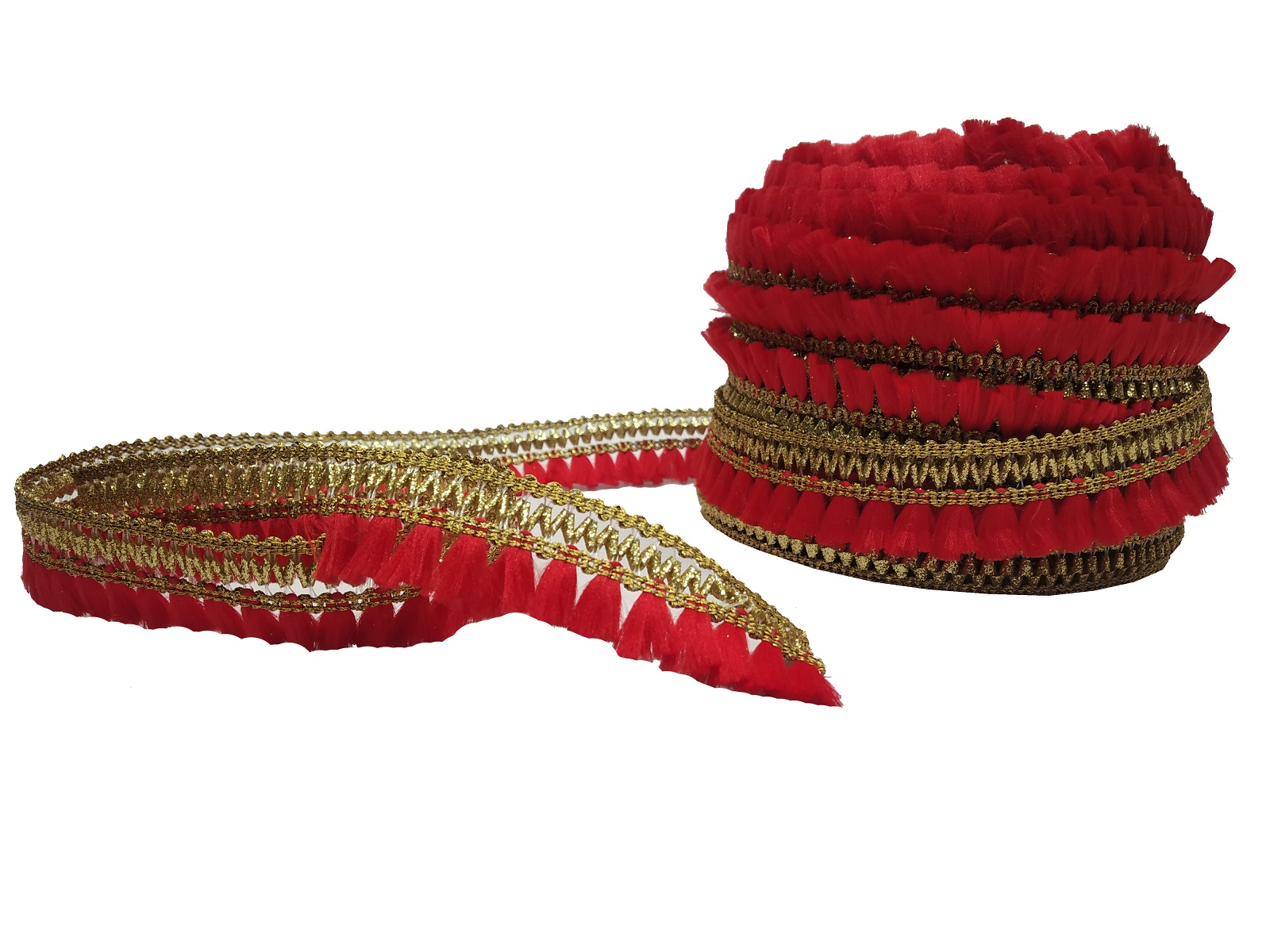 Red Fur Gota Trim Laces & Borders