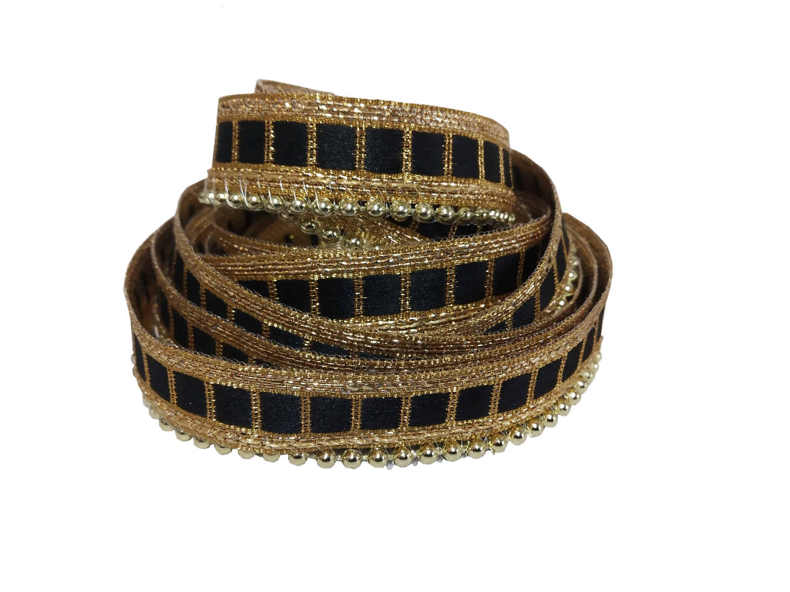 Black-Golden Check Gota Trim Lace