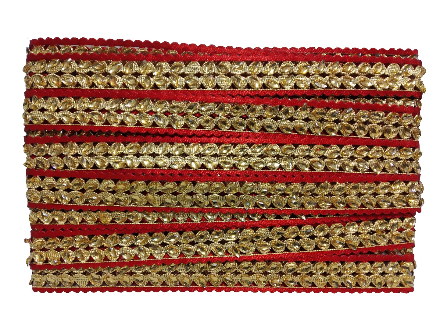 Red & Golden Gota Trim Lace Border